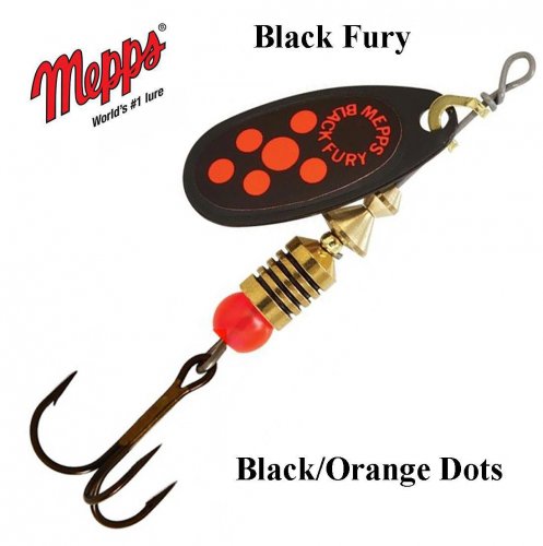 Sukriukė Mepps Black Fury Black Orange Dots