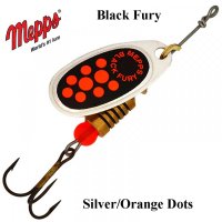 Spinner Mepps Black Fury Silver Orange Dots