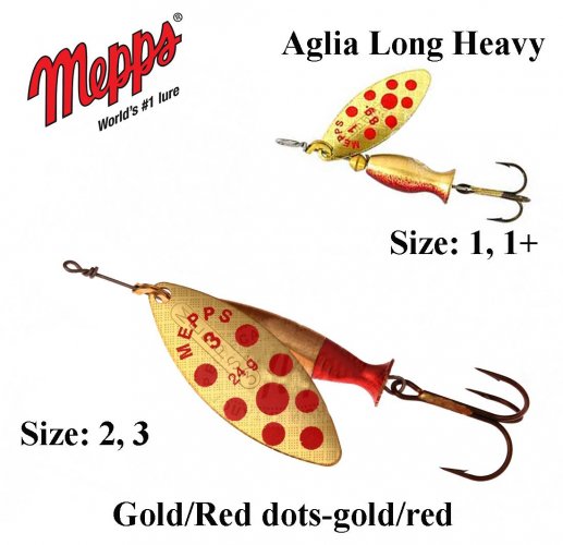 Sukriukė Mepps Aglia Long Heavy Gold/Red Dots-Gold/Red