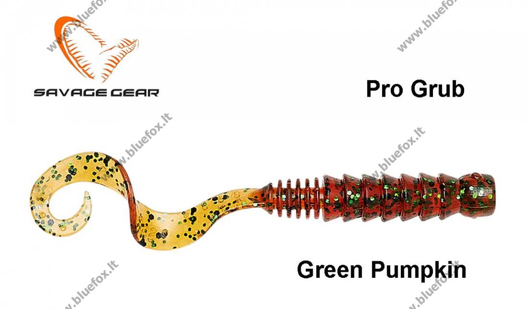 Guminukas Savage Gear Pro Grub Green Pumpkin - Spauskite ant paveikslėlio norint uždaryti