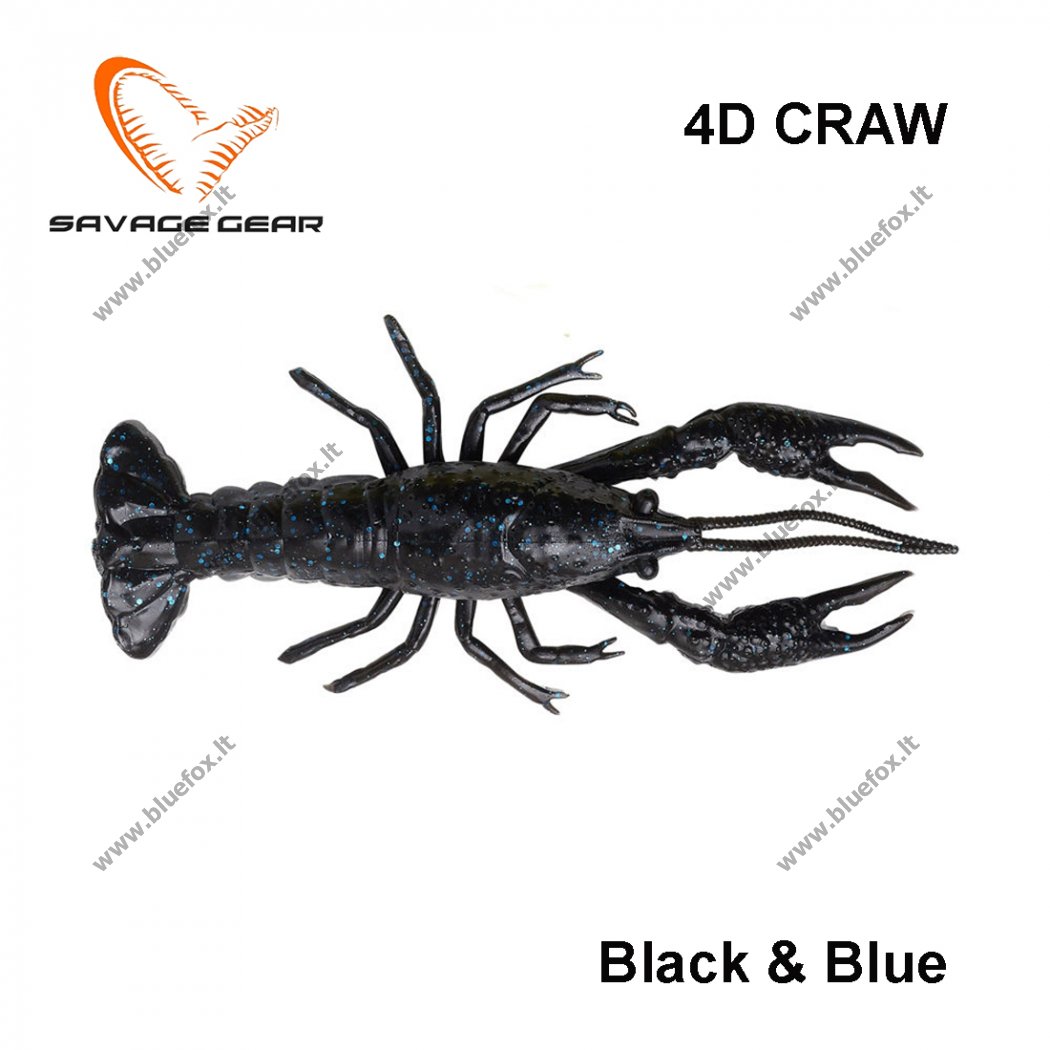 Guminukas Savage Gear 4D Craw Plaukiojantis Black & Blue - Spauskite ant paveikslėlio norint uždaryti