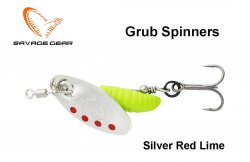 Rotējošais māneklis Savage Gear Grub Spinner Silver Red Lime