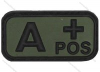 Klettabzeichen, schwarz-oliv, Blutgruppe "A POS", 3D