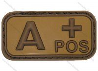 Velcro Patch, brown / khaki, blood group "A POS", 3 D