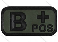 Velcro Patch, green, blood group "B POS", 3 D