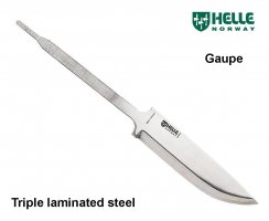 Helle Gaupe ašmenys iš trijų sluoksnių plieno laminato Helle Gaupe ašmenys iš trijų sluoksnių plieno laminato