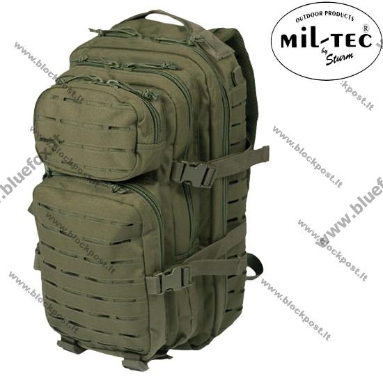 Backpack Mil-tec Assault Laser Cut SM olive green, 20L [03-0450501] -  38.00EUR :  - Fishing, backpack, outdoors, flashlight, tents,  wobblers, knives, axes, saw, machete, rapala, storm