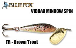 Pöörellant Blue Fox Minnow Spin Vibrax Brown Trout